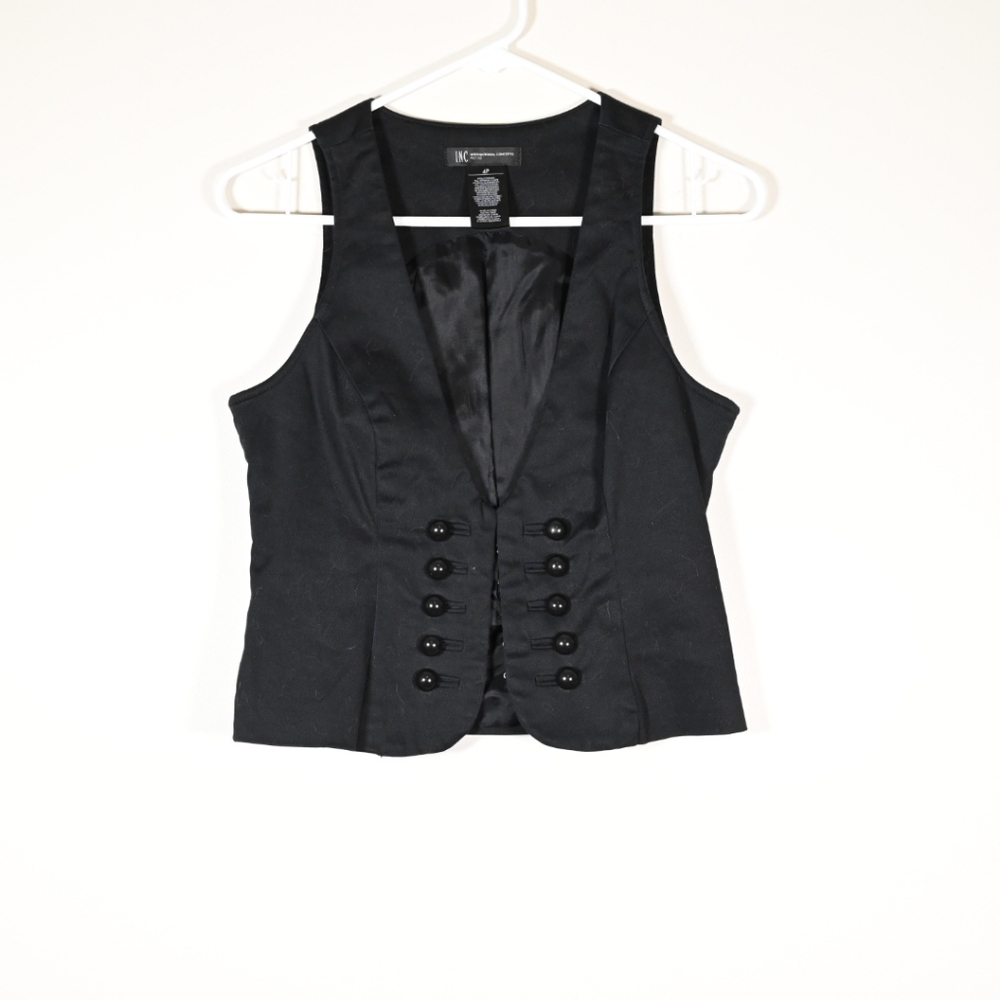 INC International Concepts Buttoned Vest S Black